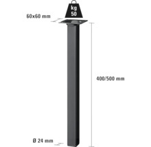 TARROX Tafelpoot vierkant 25x25 mm zwart 50 cm-thumb-4
