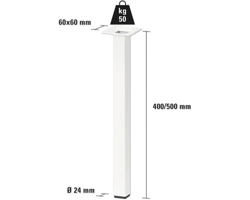 Tafelpoten met een draagvermogen van 50 kilogram en afmetingen van 60 x 60 millimeter