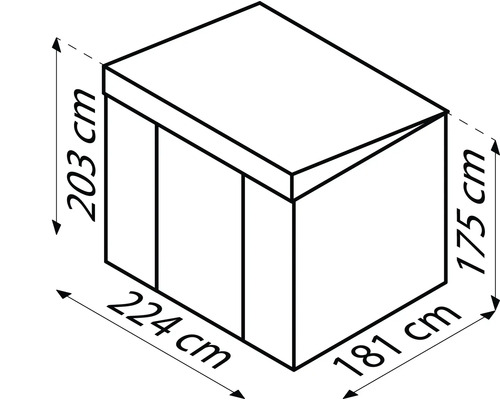 Schema van een tuinhuis met afmetingen