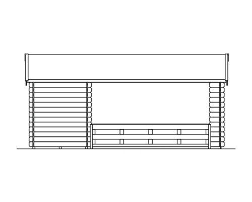 Illustratie van een tuinhuis met houten wanden en overkapping
