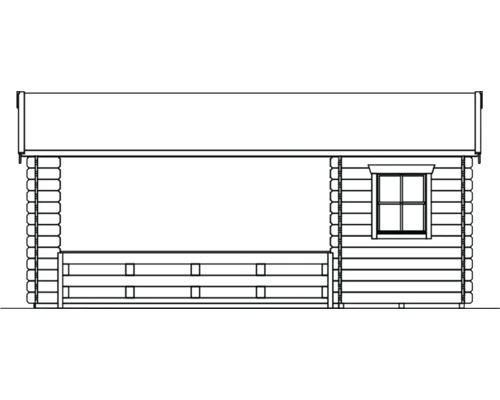 Afbeelding van een tuinhuis met veranda en raam