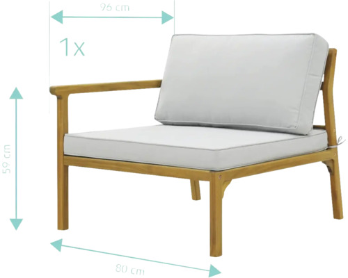 Tuinloungestoel met armleuning van hout met kussens en afmetingen