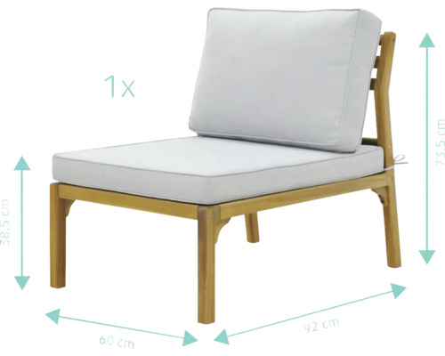 Tuinstoel van hout met kussens en afmetingen