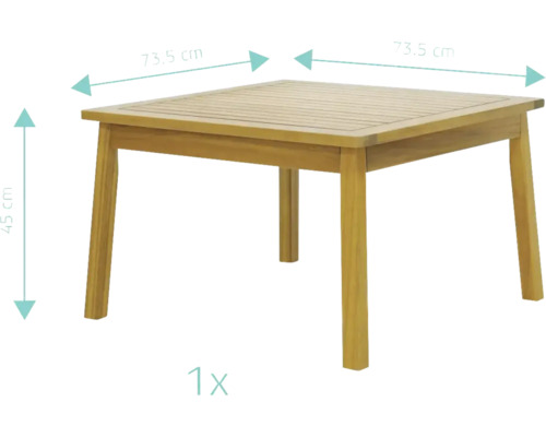 Vierkante tuintafel van hout, 73,5 x 73,5 x 45 cm