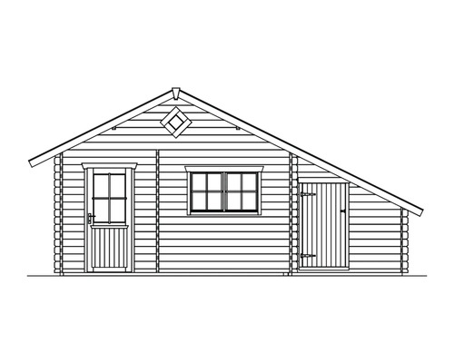 Illustratie van een tuinhuis met een raam en twee deuren