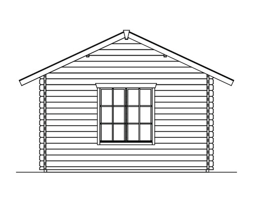 Tekening van een tuinhuis met raam