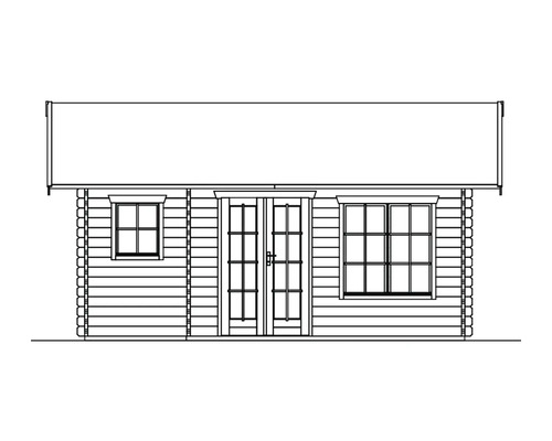 Bovenaanzicht tuinhuis met dubbele deur en ramen