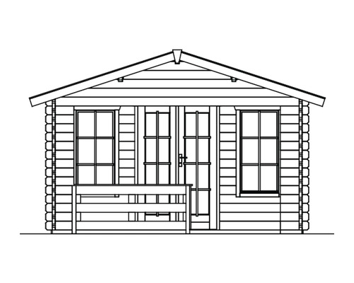 Illustratie van een tuinhuis met dubbele deur en ramen