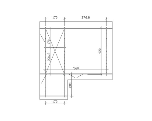 Technische tekening van een rekkensysteem met maatvoering
