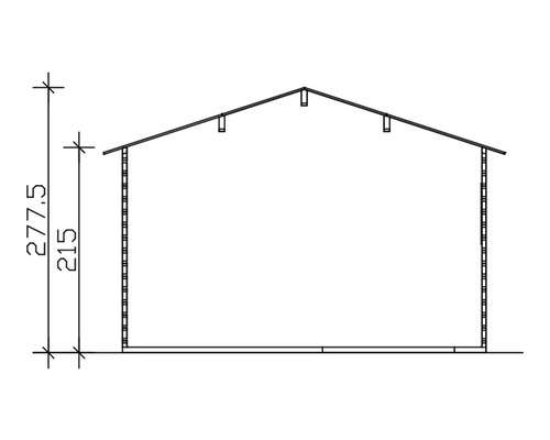 Technische tekening van een tuinhuis met maatvoering van de hoogte