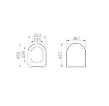 Technische tekening van een toiletzitting met afmetingen