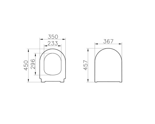 Technische tekening van een toiletzitting met afmetingen