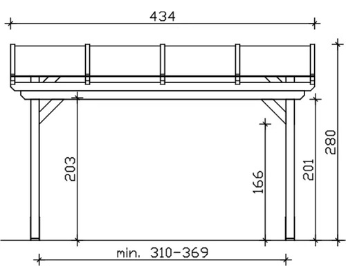 Technische tekening van een houten constructie met afmetingen