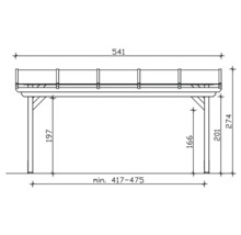Technische tekening van een carport met afmetingen