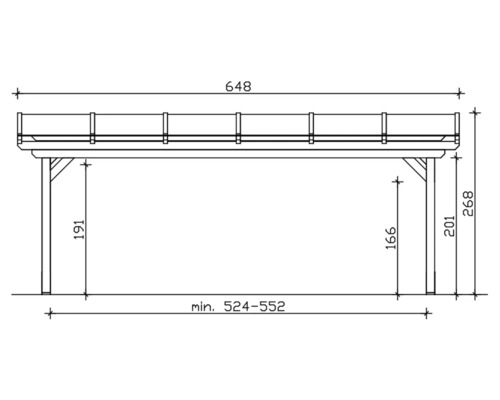 Technische tekening van een houten constructie met maatvoering