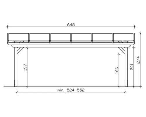 Technische tekening van een houten constructie met maatvoering