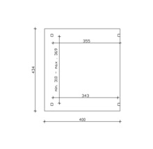 Technische tekening met afmetingen: 434, 400, 355, 343, minimaal 310 tot maximaal 369.