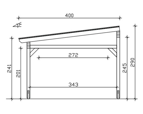 Technische tekening van een afdak met maatvoering
