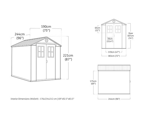 Afmetingen van een tuinhuis als technische tekening