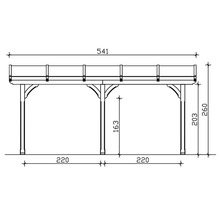 Technische tekening van een carport met afmetingen