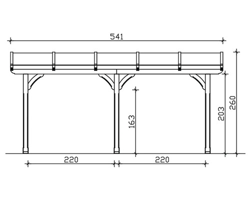 Technische tekening van een carport met afmetingen