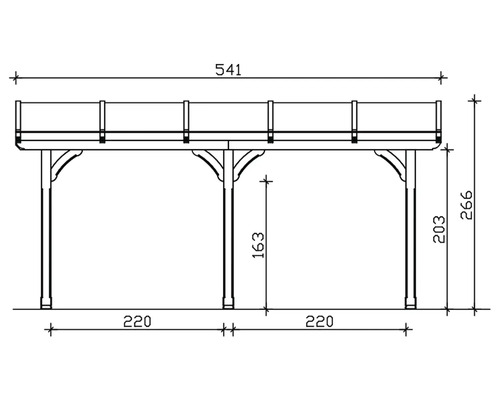 Technische tekening van een houten constructie met maatvoering