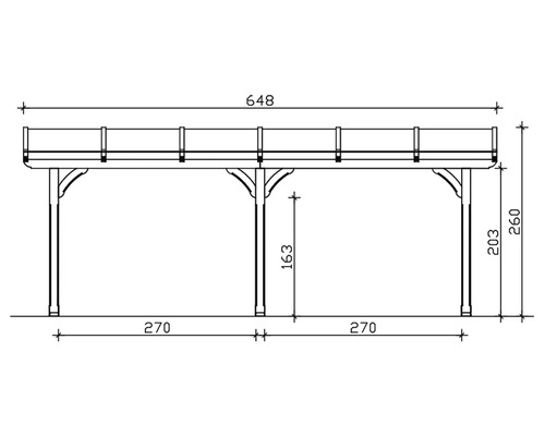 Technische tekening van een terrasoverkapping met maatvoering