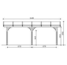 Technische tekening van een houten pergola met afmetingen
