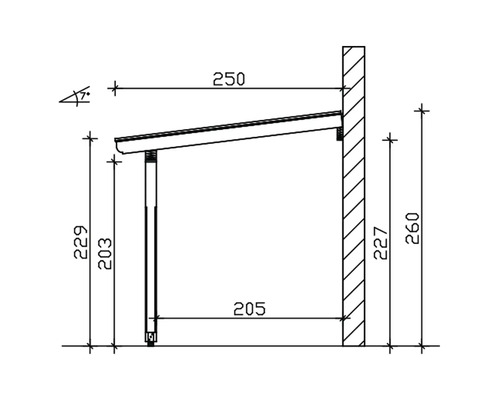 Technische tekening van een overkapping met afmetingen