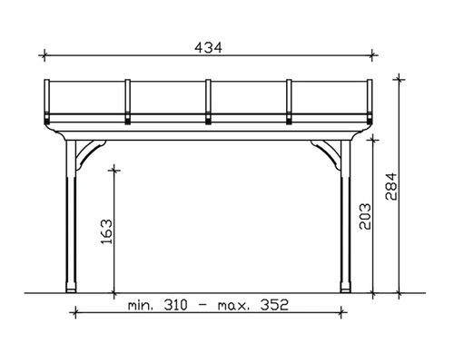 Technische tekening van een balkonbakhouder met afmetingen