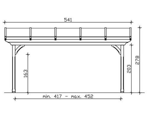 Technische tekening van een houten schuilplaats met afmetingen