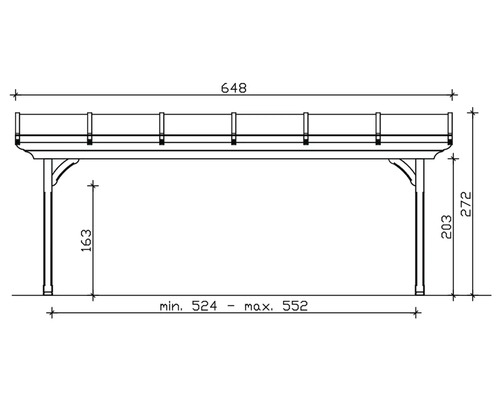 Technische tekening van een houten constructie met maatvoering