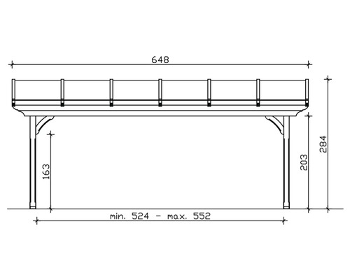 Technische tekening van een pergola met afmetingen