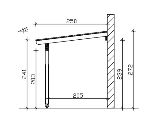 Technische tekening van een overkapping met afmetingen