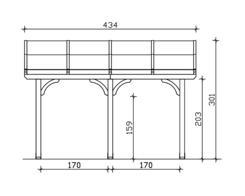 Technische tekening van een terrasoverkapping met maatvoering