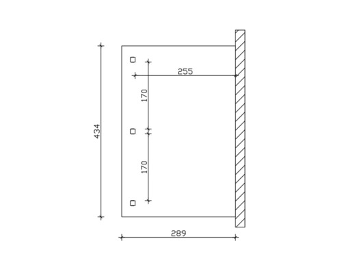 Technische tekening met afmetingen voor wandmontage