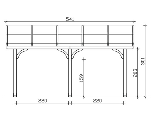 Technische tekening van een houten terras met afmetingen