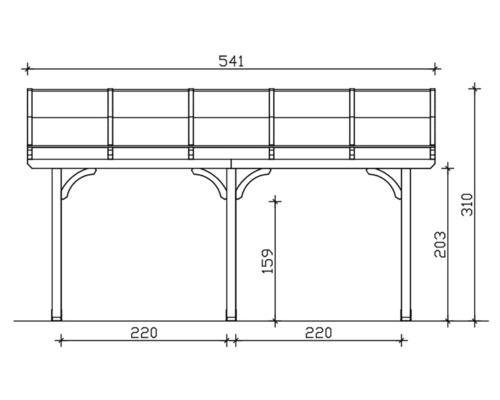 Technische tekening van een houten terras met maatvoering
