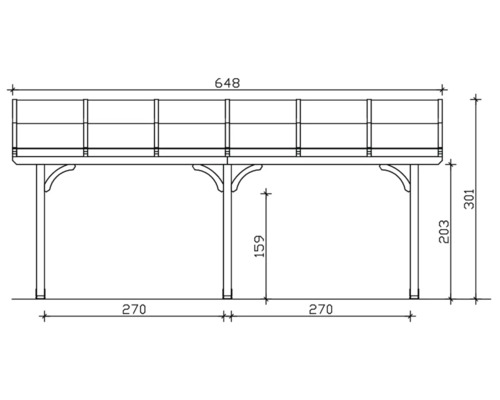 Tekening van een houten terras met afmetingen