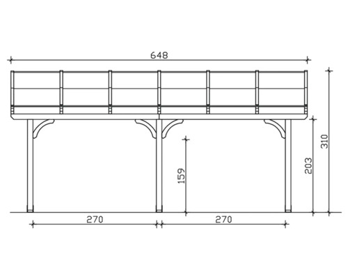 Technische tekening van een houten terras met afmetingen.