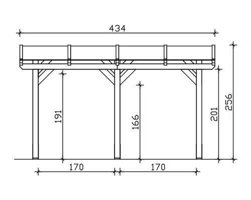Technische tekening van een houten constructie met maatvoering