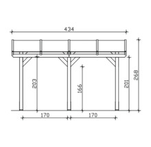Technische tekening van een houten constructie met afmetingen