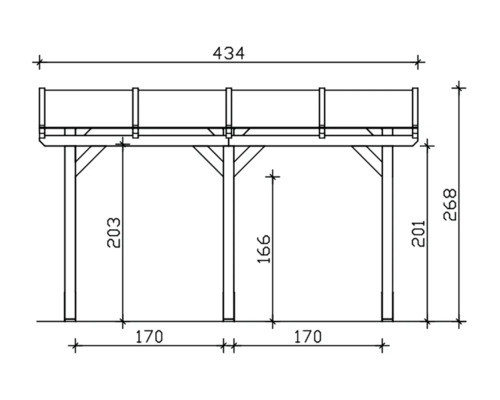 Technische tekening van een houten constructie met afmetingen