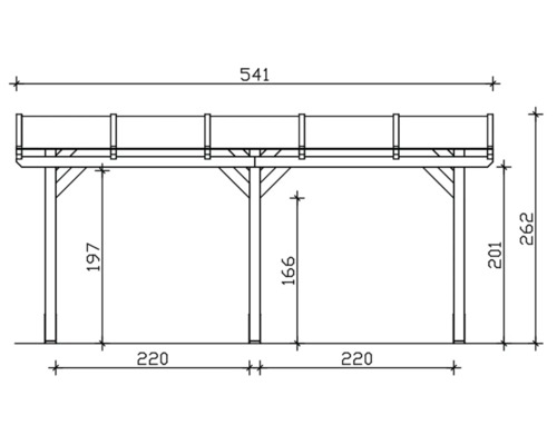 Technische tekening van een houten constructie met maatvoering
