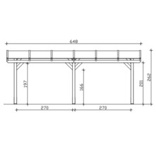 Technische tekening van een carport met afmetingen