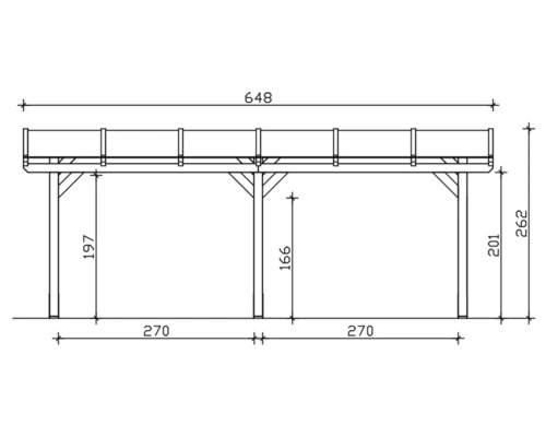Technische tekening van een carport met afmetingen