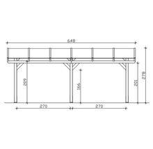 Technische tekening van een houten constructie met afmetingen