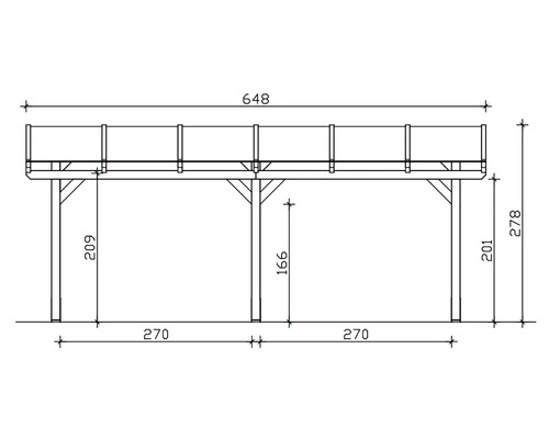 Technische tekening van een houten constructie met afmetingen