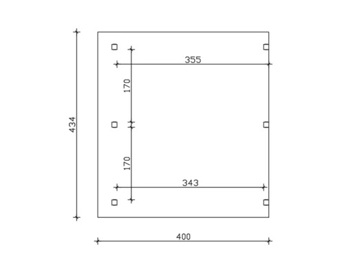 Technische tekening met afmetingen: 434, 400, 355, 343 en 170