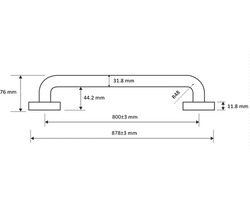 Technische tekening van een handgreep met maatvoering
